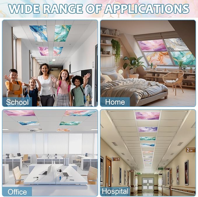 8 Pcs Fluorescent Light Covers, 4x2 Feet Magnetic Light Cover Fluorescent Lights Shade Panel Positive Inspirational Ceiling Lights Filters for Office Classroom Home Drop Ceiling Marble