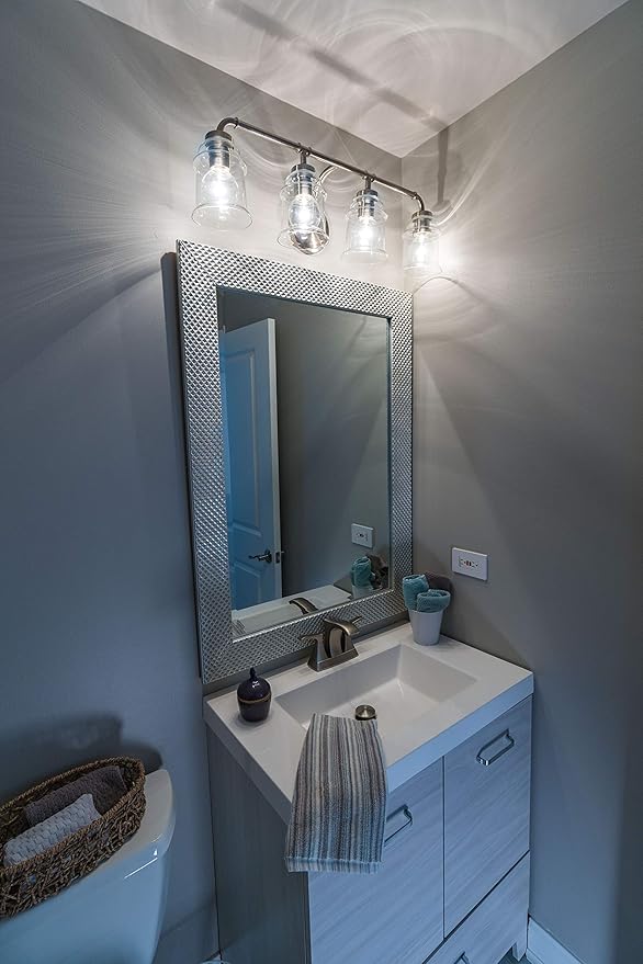 VAXCEL Toledo 3-Light 22 inch Wide Satin Nickel Industrial Bathroom Vanity Lighting Fixture, Clear Glass Shade, Dimmable, LED Compatible, Over The Mirror Mounted Steel Wall Sconce