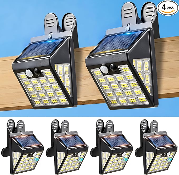 160LEDs Clip on Solar Lights Outdoor, Motion Sensor Outdoor Lights, Clip on Solar Fence Lights Outdoor, IP65 Waterproof Solar Lights for Deck Yard Garden Camping (4 Pack)