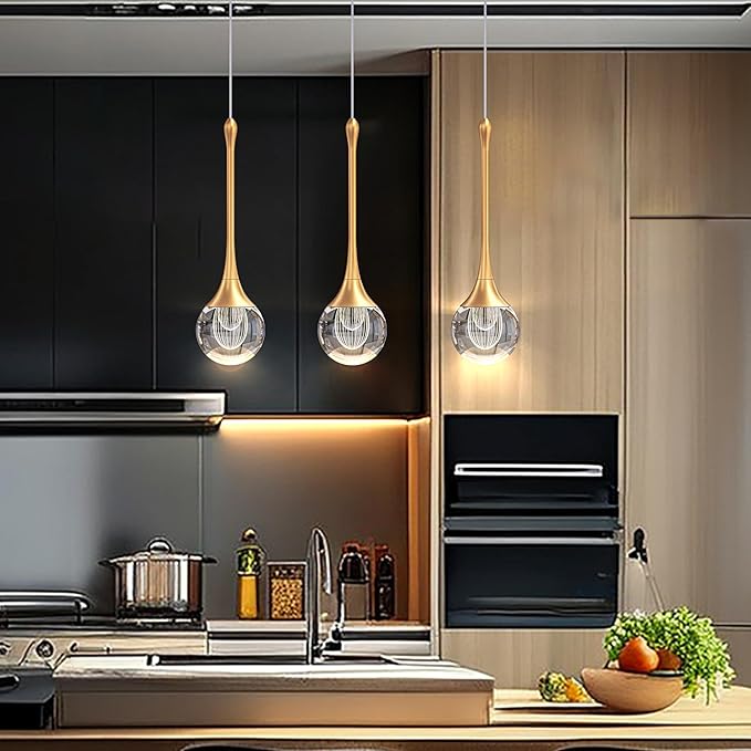 1-Pendant Lights Kitchen Island,Crystal Gold Globe LED Chandelier, Modern Dimmable Adjustable Height Hanging Light Fixture,Sloped Ceiling,Bedroom,Dining Room