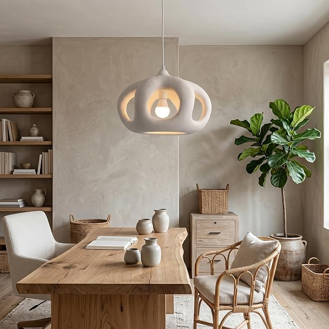 JAYMP Hollow-Out Shape Pendant Light Fixture for Dining Room Kitchen Island Hallway Restaurant Modern Hanging Lamp E26 Base Japanese Style Lighting Fixture, 1 Pack, Matte White, 40cm/15.7in