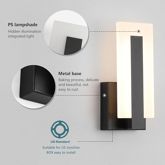 Hardwire Modern Wall Sconces with 7W Acrylic LED Wall Light Brightness Suitable forBedroom, Bathroom, Living Room, Porch, Staircase, Cafe, Hotel (Warm White 3000K 1 Pack)