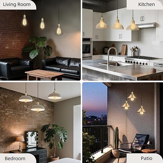 Vintage Plug-in Pendant Light Kit with 1-to-3 Hanging E26/E27 Sockets, Industrial Hanging Light with Individual Rotary Switches, Easy DIY Lighting for Living Room, Patio and Plant Corners, Gold