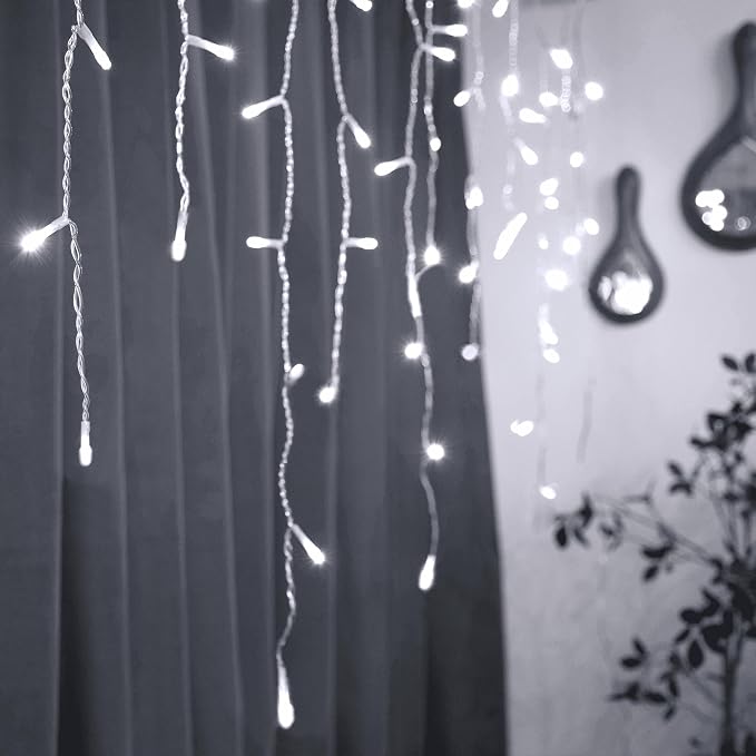 YOLIGHT Icicle Christmas Lights 13ft 96 LEDs Icicle String Lights 8 Modes Twinkle Curtain Fairy Light, Indoor Room Patio Garden Bedroom Wedding Party Christmas Halloween Decoration (White)
