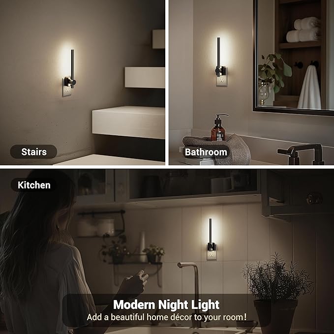 JandCase Night Lights Plug into Wall,0-200LM Dimmable LED Nightlights, Daylight White 5000K Vanity Night Light with Auto Light Sensor for Bathroom Dressing Room, 1 Pack