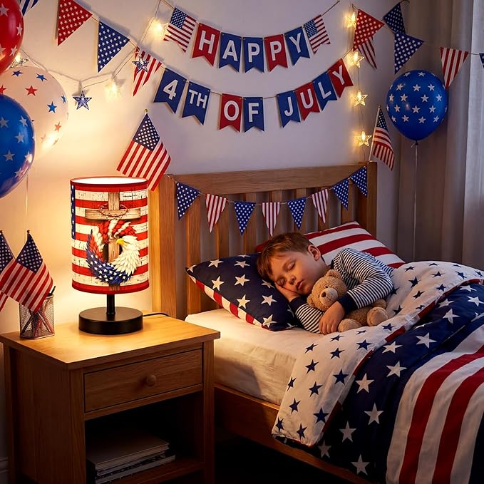 Glooglitter 4th of July Table Lamps 3 Colors Dimmable Lights 9.72 x 5.12 Inch Patriotic Bedroom Lamps Independence Day American Flag Bedside Night Light for Desk Memorial Day Birthday Gifts