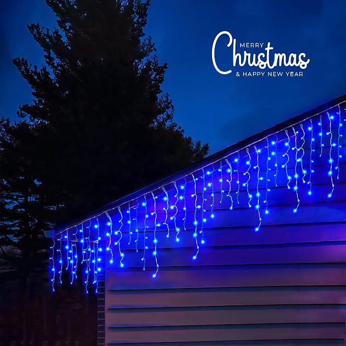 WBao Icicle Lights Outdoor, 432 LED 33FT Christmas Lights With 81 Drops, Remote Control, 3 Timer Settings, 8 Modes, Waterproof, Connectable for Wedding, Holiday Eaves Decor, Blue