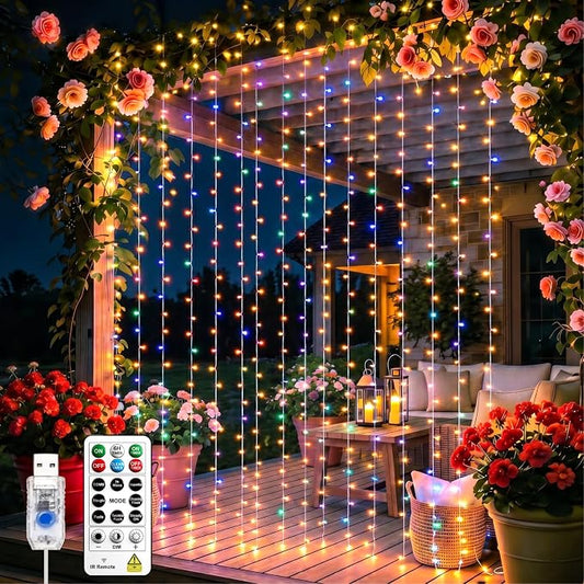 Curtain Light for Bedroom, 200LED 6.6x6.6ft Multicolor Window Wall Hanging Fairy Curtain String Light, 8 Modes Remote Fairy String Lights Indoor for Wedding Party Home Garden Decorations