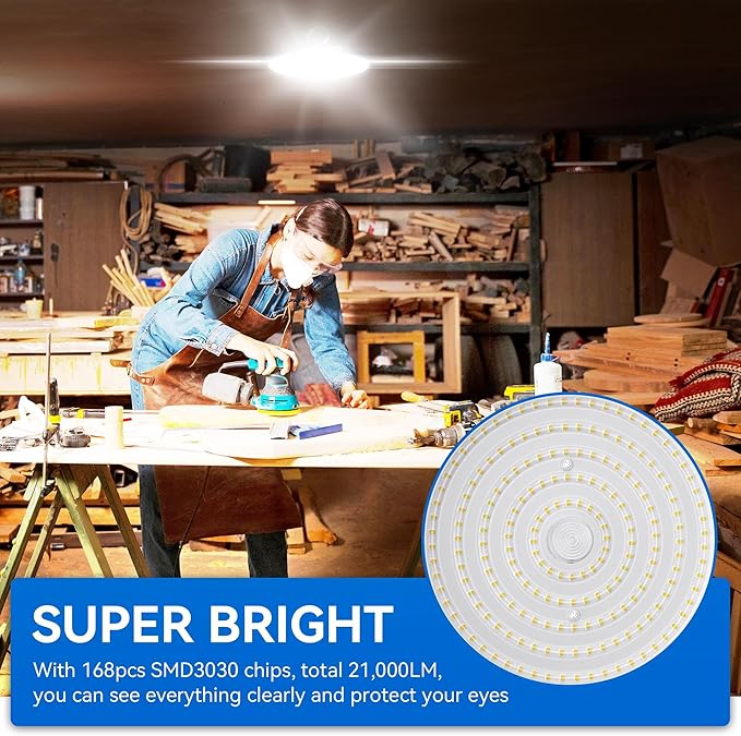 4 Pack LED High Bay Light 150W, 21000lm, 6000K Daylight UFO High Bay LED Shop Lights with 5' Cable US Plug, IP65 Waterproof 120V Commercial Lighting Fixture for Warehouse Workshop Barn Factory