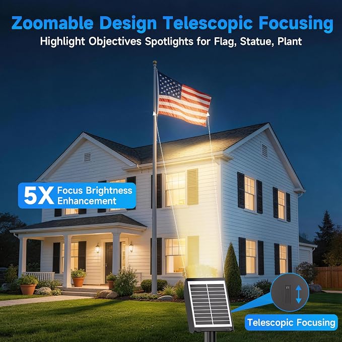 Solar Spotlights Outdoor Waterproof- 2 IN 1 Solar Spot Lights Outdoor with 2 Lighting Modes & PC Light Guide Column for Garden Yard Pathway | Warm Yellow 3000k Spotlights | IP65 Waterproof | 4 Pack