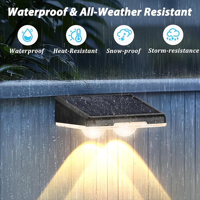 Solar Lights Outdoor 16-Pack, Waterproof Fence Lights Solar Powered with Warm White & 6 RGB Colors & 2 Lighting Modes for Backyard, Deck, Step, Stairs, Balcony, Yard, Patio, Walkway, Pathway