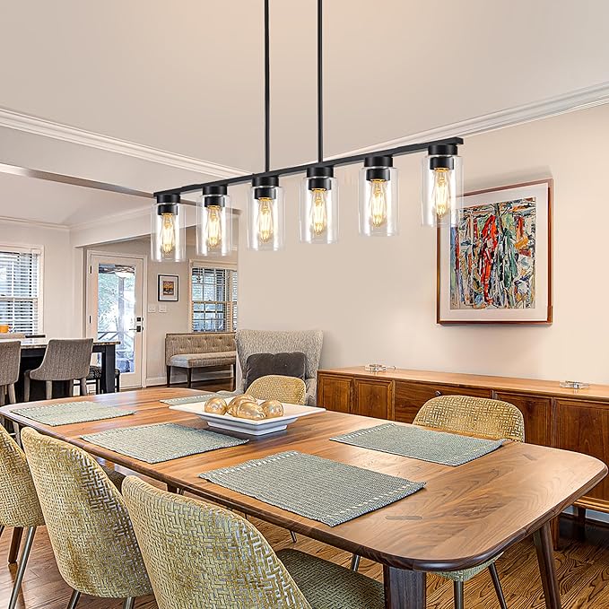 Dining Room Light Fixture Island Lights for Kitchen 6-Light Kitchen Island Lights Farmhouse Dining Room Light Black Linear Chandelier Pendant Lights Kitchen Island