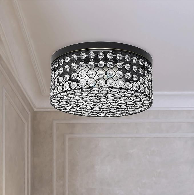 Elegant Designs FM1003-RBZ Elipse Crystal 12 Inch Modern Metal 2 Light Round Ceiling Flush Mount Fixture, Oil Rubbed Bronze, Restoration Bronze