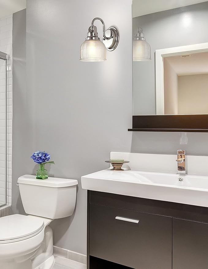 JONATHAN Y 5.75" Chrome Modern Bathroom Vanity Light, 1-Light LED Wall Sconce, Clear Glass Bell Shade for Mirror Hallway Kitchen, ETL Listed, LED Bulb Included JYL7407A