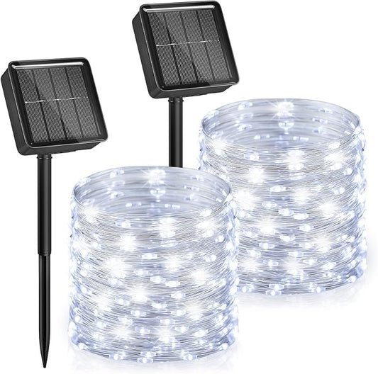 Minetom Solar String Lights, 2 Packs Total 66Ft 200 LED Solar Fairy Lights, Waterproof Solar Lights for Outside Patio Yard Tree Wedding Christmas, Pure White | IP65 Waterproof Twinkle Lights with 8 Modes, Patio Lights for Tree Outside Patio Yard Party ...