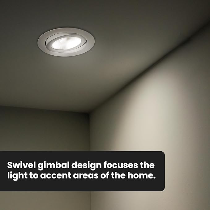 Feit Electric 6" LED Canless Directional Recessed Downlights w/Integrated J-Box, 65W Equivalent, Dimmable, 5CCT Adjusttable White, 850 Lumens, 50,000-Hour Lifetime, LEDR6XT/ADJ/6WYCA/4, 4-Pack