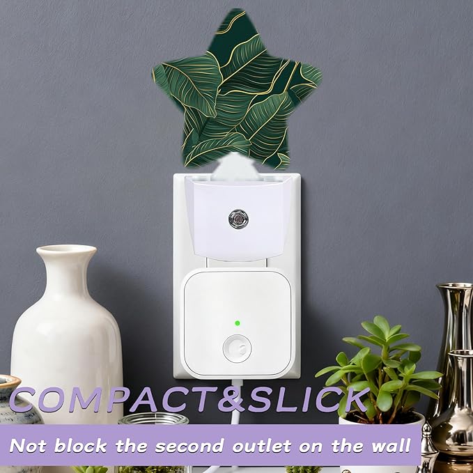 Gold Green Decorative Nightlight Plug in Wall,Tropic Leaves Star Shaped Night Light with Built in Sensor for Home Decor,Kitchen Hallway Stairs Desk Lamp