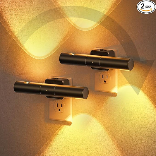 JandCase LED Amber Night Light, 180° Rotatable Night Lights Plug into Wall, 0-100LM Adjustable Brightness with Dusk-to-Dawn Sensor, Dimmable Night Lights for Bathroom Hallway Bedroom Stairway, 2 Pack