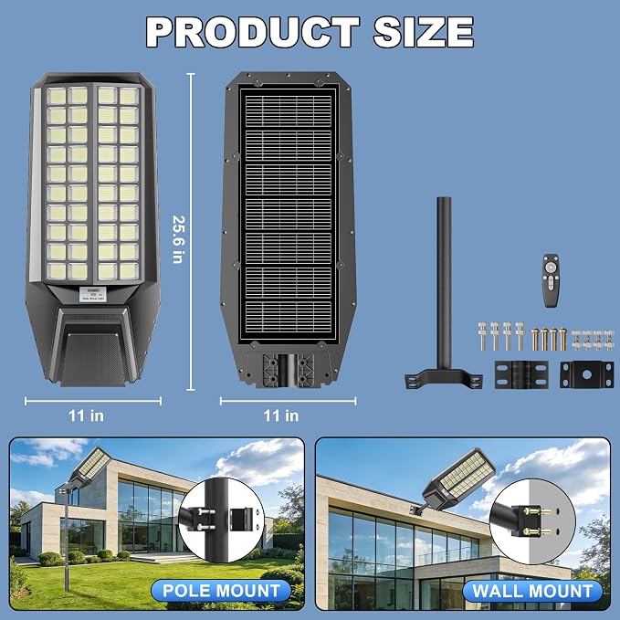 Solar Street Lights Outdoor Waterproof Dusk to Down Heavy Duty 10000W Commercial Large Solar Lights Outdoor Motion Sensor with Remote Control LED Parking Lot Flood Lights for Yard Garden Walkway