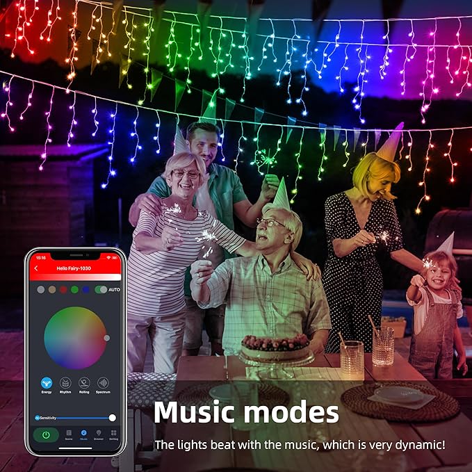 99FT Smart Color Changing Christmas Icicle Lights - APP Control 897 LEDs 207 Drops Outdoor Roof String Lights DIY 100+ Effects Music Sync, Waterproof for Outside Garage Eaves House Holiday Decor