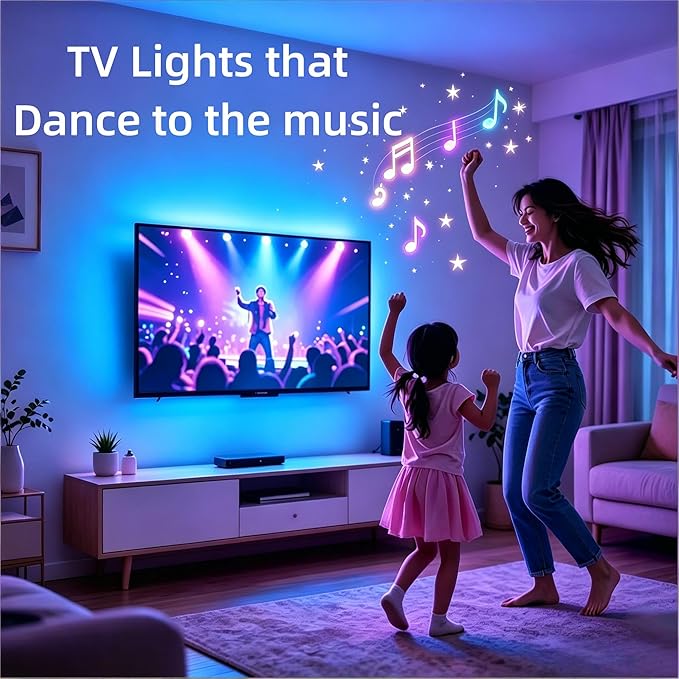 MORIACC LED Lights for TV, 16.4ft TV LED Backlight for 45-75 Inch TVs, Strip Lights with Music Sync, Bluetooth APP and Remote Control, USB Powered for Bedroom Gaming Home Decor