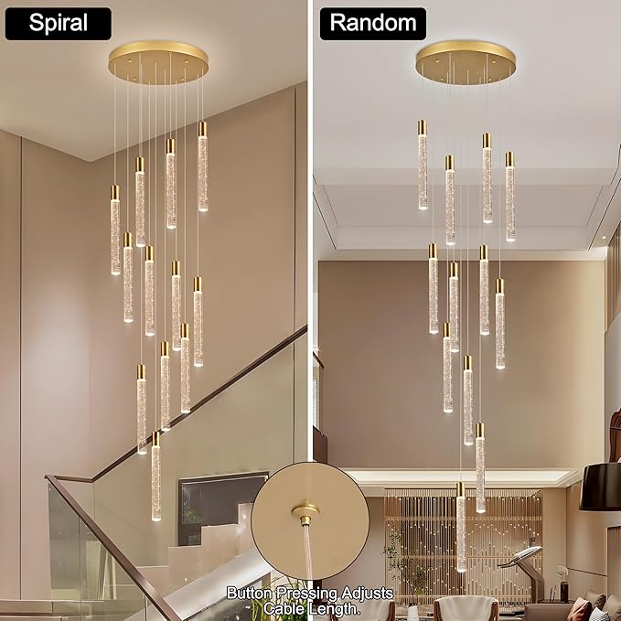 12-Light High Ceiling Chandeliers Modern Black Crystal Chandeliers for Entryway Long Spiral LED Dimmable Chandelier Flush Mount Ceiling Staircase Foyer Living Room Ceilings Light Fixture