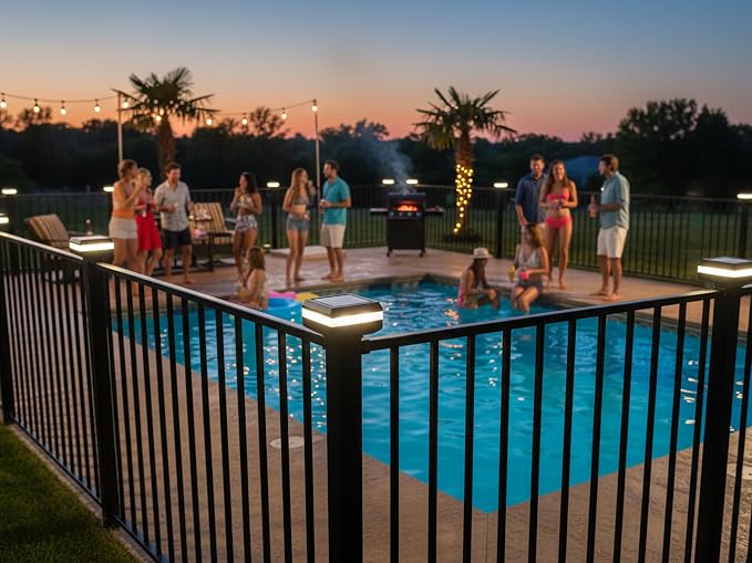 4 Pack Solar Post Cap Lights for 2x2 Inch Aluminum, Wrought Iron, and Garden/Pool Fences, Warm White, Cool White, and Selectable RGB Colors with Built-in Color-Changing Holiday/Party Mode