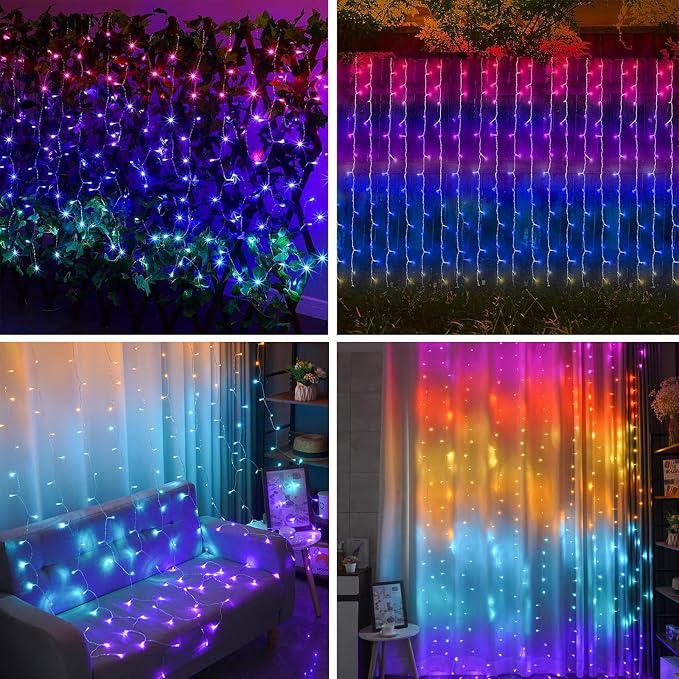 300 LED Curtain Lights, Outdoor and Indoor Christmas Fairy Lights, Waterproof Curtain String Light, 8 Flashing Modes for Party/Wedding/Holiday/Christmas Decoration.