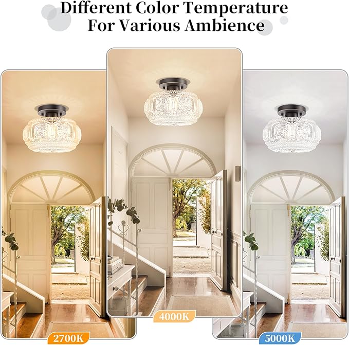 Semi Flush Mount Ceiling Light, Globe Glass Ceiling Light Fixture, Oil Rubbed Bronze with Gold Trim Modern Lighting for Hallway Bedroom Entryway Kitchen Porch, Bulb Not Included