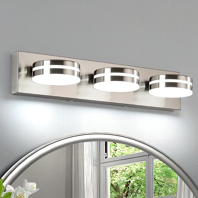 3-Light Bathroom Vanity Light, Brushed Nickel Bathroom Light Fixtures Over Mirror, LED Vanity Lights with 360°Rotating Lamp Head(24in)