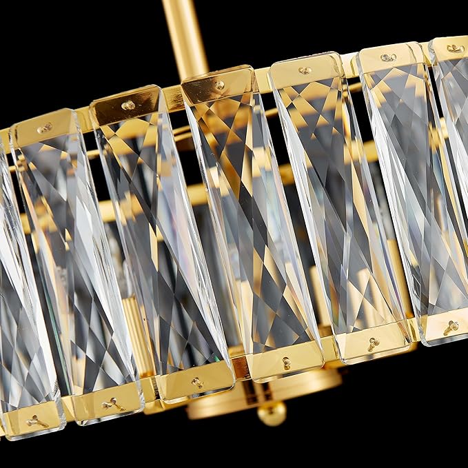 K9 Crystal Chandeliers, 4-Light Modern Pendant Light Fixture for Living Room, Dinning Room, D15 × H9~47inch(Adjustable Height), Gold Finish Frame & K9 Crystal