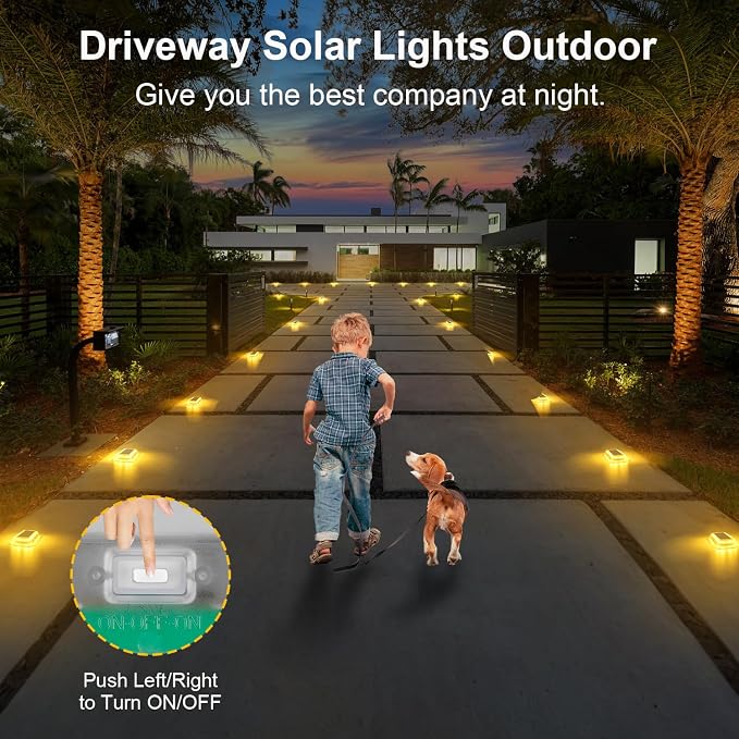 T-SUN Solar Deck Lights Outdoor Waterproof, Deck Lights Solar Powered, Driveway Marker Light for Fence Front Door, Step, Stair, Garden, Sidewalk, Pathway, Dock Porch, Backyard (Warm White, 4 Packs)