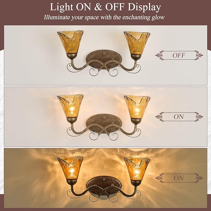 VitaLink Antique Wall Sconces, 2-Light Vanity Light 19.7" Vintage Wall Lamp Hardwired Wall Lighting Fixtures for Bathroom Living Room Bedroom Hallway