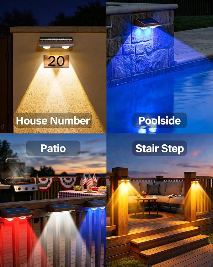 Solar Fence Lights Outdoor, Ultra-Bright 85LM Fence Lights Solar Powered, 9 RGB Color Modes, IP65 Waterproof, 12H Dusk to Dawn Glow for Pool/Deck/Patio/Wall/Backyard, 2 Pack, Matte Brown