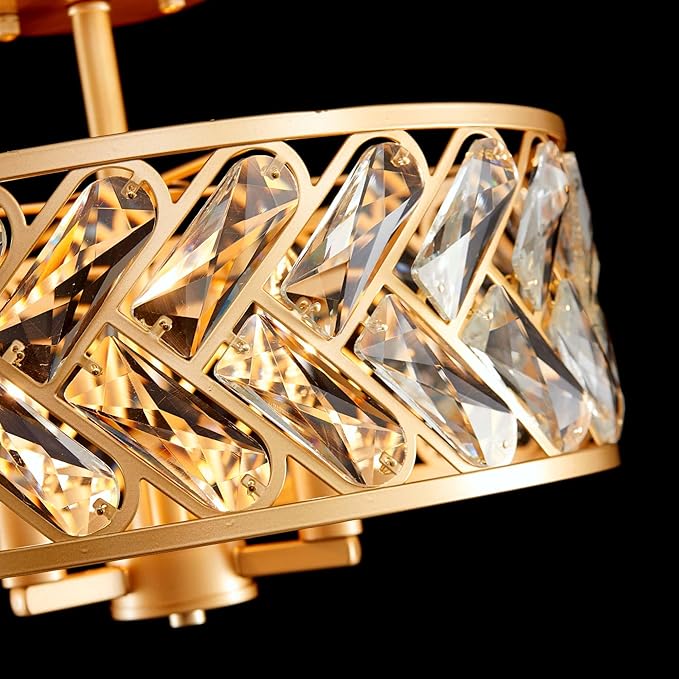 AGV LIGHTING K9 Crystal Ceiling Light, Flushmount Ceiling Light Fixture for Living Room, Close to Ceiling Modern Design, 3-Lights, D15 x H11 in, Clear Crystal & Gold Finish Frame
