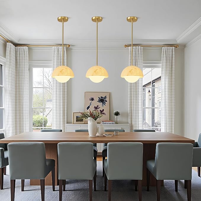 Modern Pendant Light Fixtures: 10 Inch Resin Shade Mid Century Chandelier with Milk Glass Globe - Adjustable Gold Pendant Lighting for Kitchen Island