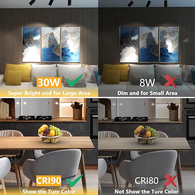 VANoopee 3-Color Dimmable Ceiling Spotlight Flush Mount Adjustable Spotlight Directional LED Spot Lights Indoor Bright Accent Monopoint Fixture for Wall Living Room Bedroom -CRI90 36° 30W 3000lm Black