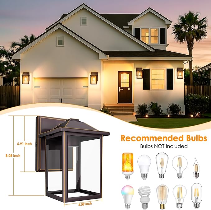 MATAMEYE Outdoor Wall Lantern, Exterior Waterproof Wall Sconce Light Fixture, Oil Rubbed Bronze Front Door Mounted Lighting with Glass, Anti-Rust Porch Lamp