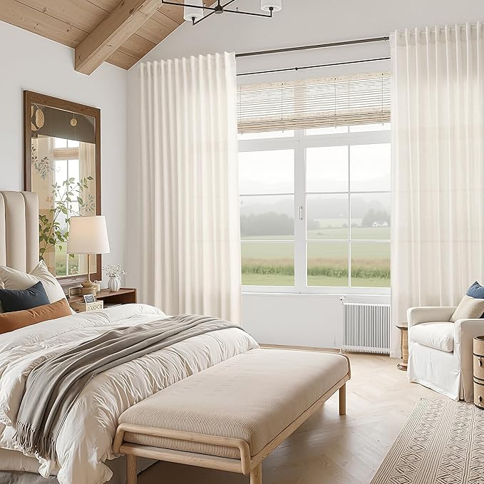Modern Linen Curtains 108 Inches Long for Living Room Light Filtering Semi Sheer Curtain Back Tab Neutral Luxury Modern Farmhouse Decor Floor to Ceiling High Window for Bedroom 52x108, 2 Panels