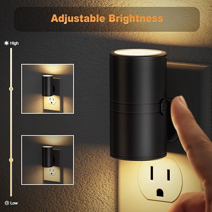 JandCase LED Night Light Plug in, Rotating Night Lights Plug into Wall [4 Pack], Dusk to Dawn Sensor, 2 Level Brightness Adjustable Nightlight, Warm White 3000K, for Bathroom Bedroom Hallway Stairs