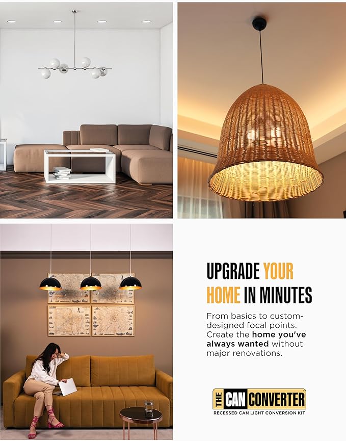 The Can Converter R56 Recessed Can Light Conversion Kit w/ 7"¾ Flat Ceiling Medallion - Home Improvement for 5" & 6" Cans, Converter Kit for Ceiling Fan & Light Fixture, UL Certified, Polished Brass