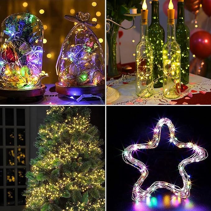 4-Pack 50 LED Fairy Lights Battery Operated with Timer, 16FT Starry String Lights Outdoor Indoor Mini Cuttable Lights Waterproof for Bedroom Wedding Birthday Christmas Parties (Warm White&Multi Color)