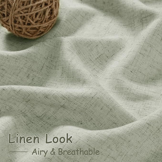 Sage Green Curtains 120 inches Long 2 panels for Living Room Back Tab Rod Pocket Semi Sheer Linen Drapes Neutral Room Decor Earth Tone Pale Green Curtains Ceiling to Floor Length for Diningroom
