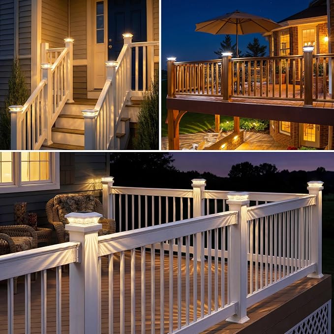 Mlambert 4x4 Solar Post Cap Lights Outdoor 4 Pack, Waterproof Solar Fence Light for Wooden/Vinyl Post, 2 Color Outside Deck Patio Porch Decor, White