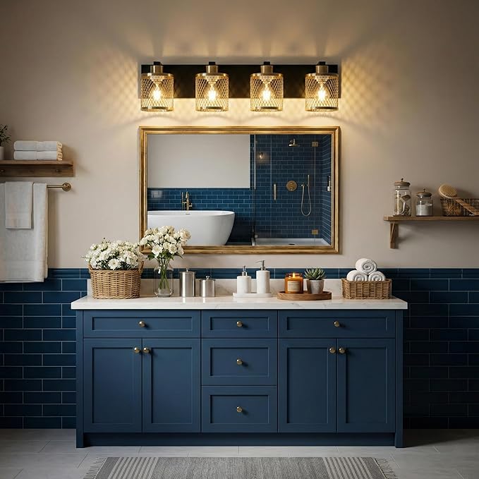 Bathroom Light Fixtures Black and Gold Vanity Lights 4 Lights Farmhouse Bathroom Vanity Light Vintage Design Wall Sconces Lighting for Mirror Attic Corridor Cellar Wall Lamps