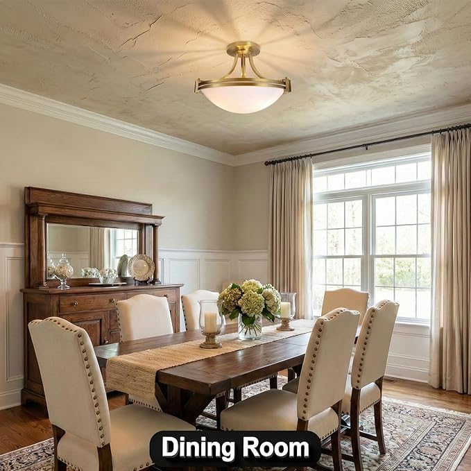 Bektas Semi Flush Mount Ceiling Light Fixture 12inch Brushed Gold Light Fixture with Milk Glass for Bedroom Kitchen Bathroom Hallway Foyer Dinning Room Hall Entryway