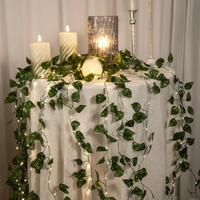 Vine with Fairy Lights, 33ft 100 LEDs Vine Lights Pothos Battery Operated Indoor String Lights, Artifical Garland Leaf Fairy Light Wall Wedding Garden Dorm Bedroom Decor