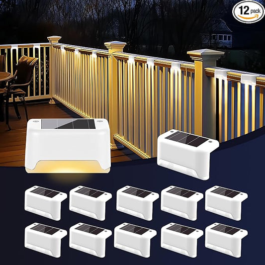PATIOWIN Solar Fence Lights Outdoor,Solar Step Lights Waterproof Led Lights for Outdoor Deck,Stairs, Fence, Patio,Yard,Porch and Balcony(12Pack,Warm White)