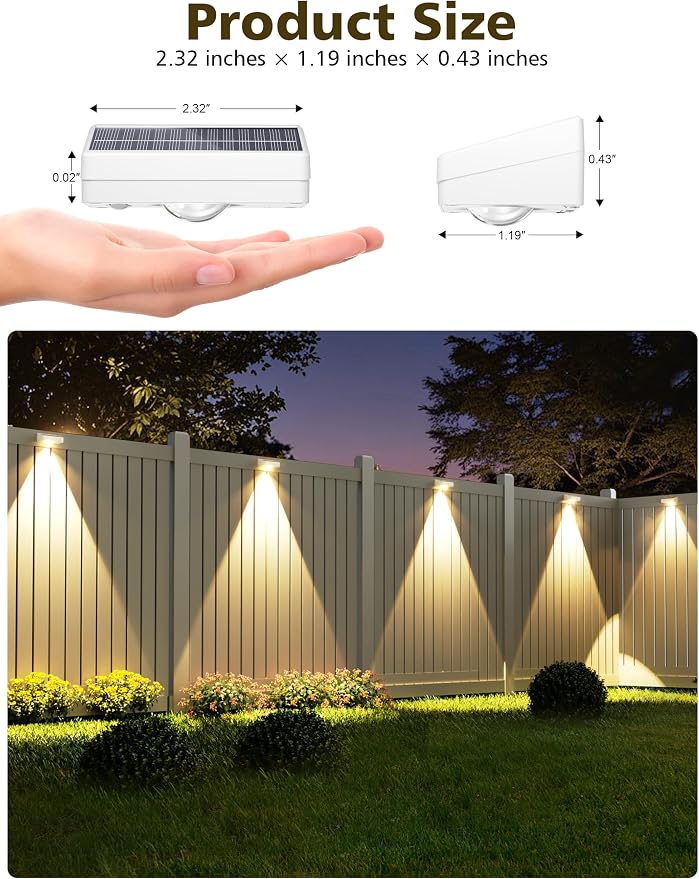 VOLISUN Solar Fence Lights, Fence Lights Solar Powered, IP65 Waterproof LED, 3 Color Temperatures Solar Light for Fence, Yard, Wall, Backyard (16 Pack, White)