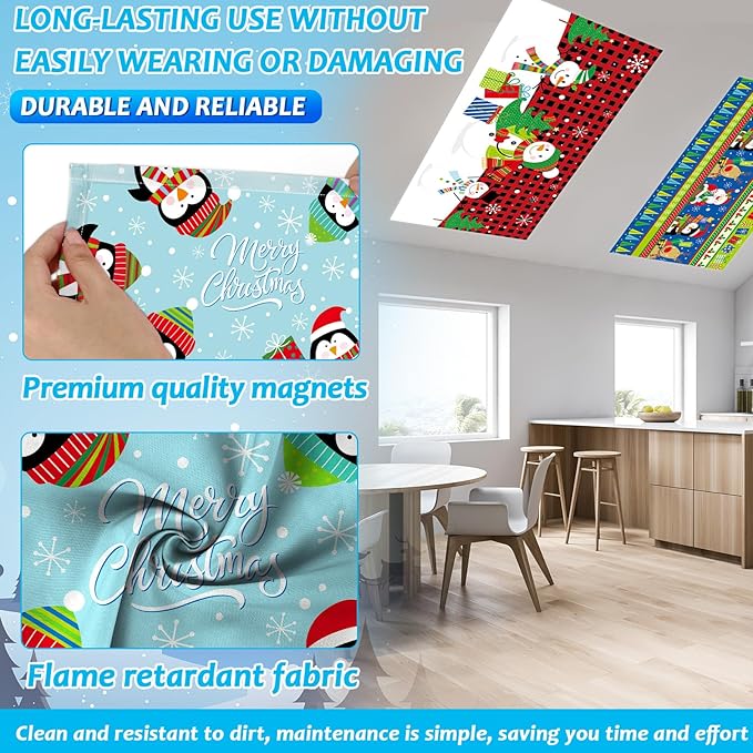 Wiooffen 8Pcs Christmas Fluorescent Light Covers with 80 Magnets Christmas Decoration for Classroom Ceiling Light 4 x 2 Feet Magnetic Lights Covers Filter for Office Hospitals Home Classroom Decor